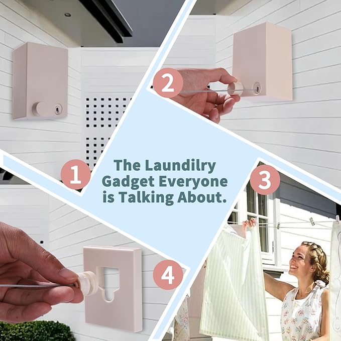 Retractable Clothesline Indoor Clothesline Clothes Line Retracting Indoor Laundry Line Non Perforated Wall Hung Clothesline (Rice White)