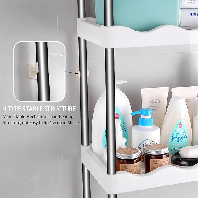 Over The Toilet Storage Shelf, Multipurpose Toilet Storage Rack, 3-Tier Shelf Bathroom Space Saver Includes 3-Hooks, Freestanding Bathroom Organizer Above Toilet for Laundry, Restroom (3-Tier)
