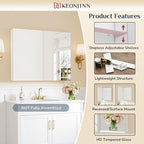 Keonjinn 60 x 32 Inch Medicine Cabinet, Assembly Required, White Bathroom Medicine Cabinets Mirror, Lightweight, Adjustable Shelves, Surface Mount or Recessed, Tempered Glass