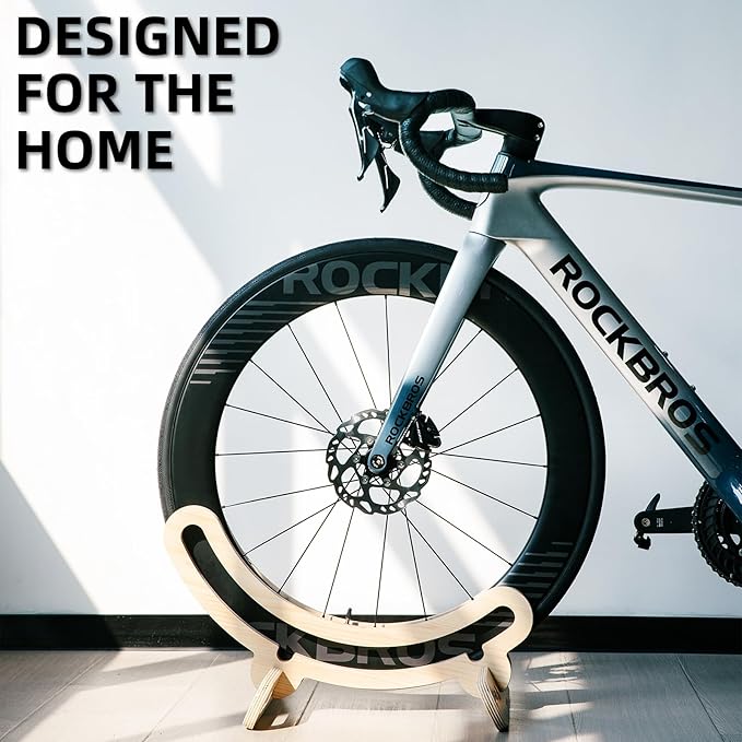 ROCKBROS Indoor Bike Stand Floor Bicycle Storage Rack Wooden Display Stand for 700C Road Bikes (23C-30C) Bike Stop and Wheel Holder