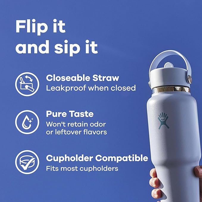 Hydro Flask Travel Water Bottle - Insulated Stainless Steel - Wide Straw Lid, Non Spill, Leakproof in 32 Oz Aloe Green