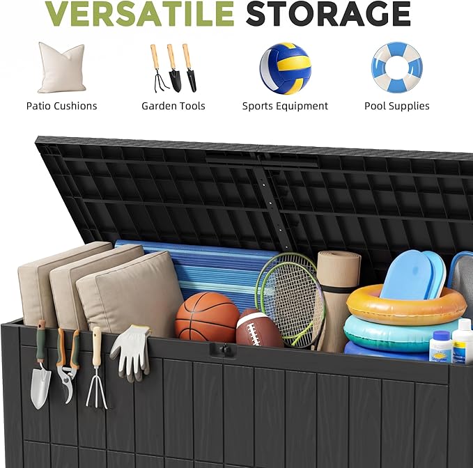 UDPATIO 100 Gallon Deck Box, Outdoor Storage Box Lockable Waterproof Resin, Indoor Outdoor Storage Container for Patio Cushions, Garden Tools,Package Delivery Boxes for outside