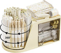 Marte Vanci 360° Rotating Desk Organizer with 2 Drawer, Desktop Rotating Pen Holder with 6 Slots, Small Makeup Organizer, Multifunctional Desk Accessories for Office, Home(Beige)