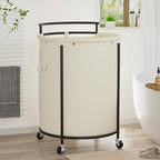 Chrislley 200L Laundry Basket with Wheels,2 section Rolling Laundry Hamper with Removable Bag,Round Laundry Cart with Steel Frame and Handle,Large Dirty Clothes Hamper for Laundry Room,Bedroom(Beige)