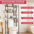 Over The Toilet Storage with Wooden Shelves and Side Rack, 7-Tier Metal Over Toilet Bathroom Organizer Freestanding Storage Shelf for Toilet Paper, Towels, Toiletries, Ideal for Small Bathroom