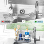 Sponge Holder for Kitchen Sink with High Brush Holder, [Stay-Dry Anywhere & No Drainage Needed] Rustproof Stainless Steel Kitchen Sink Caddy Organizer with Water Absorbing Stone Tray, White