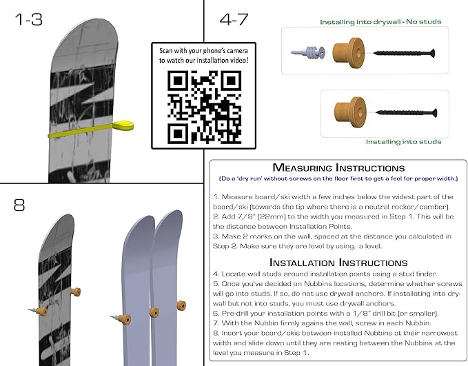 Grassracks Nubbins - Bamboo Flush Ski Wall Mount & Snowboard Wall Mount - Ski Rack & Snowboard Rack