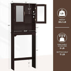 Yaheetech Over The Toilet Storage Cabinet, Free Standing Toilet Rack with Adjustable Shelves and Tempered Glass Doors for Bathroom Washroom, Espresso