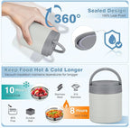Bento Lunch Box Set with 10.5oz Soup Thermo Food Jar for Adults Kids, Stainless Steel Leak-proof Lunch Container with 4 Compartment, Coffee Tumbler with Lunch Bag for School Travel Office-Grey