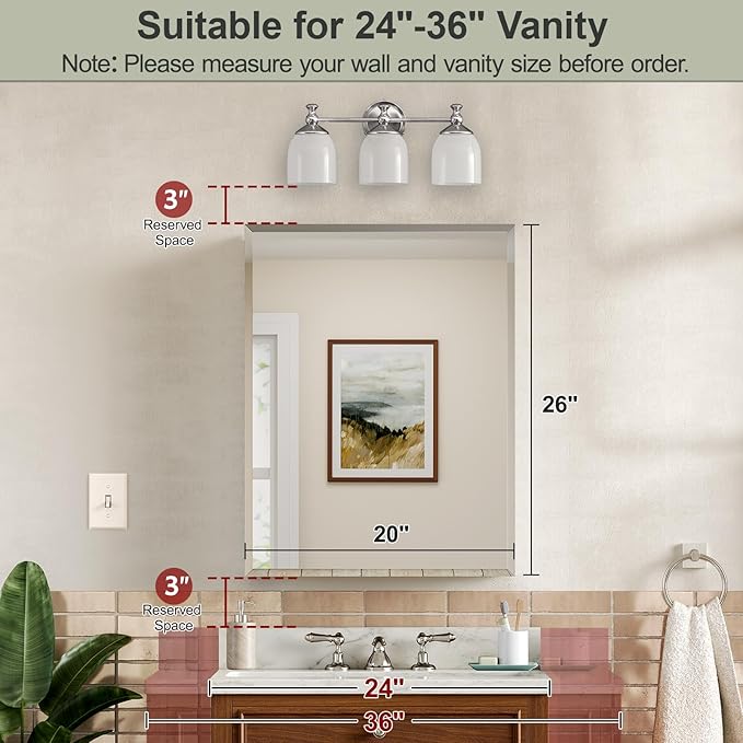 20x26 Inch Beveled Aluminum Medicine Cabinet with Mirror, Assembly Needed, Recessed/Wall Mount, 2 Adjustable Tempered Glass Shelves, Bathrroom Medicine Cabinet, Side Mirror, Reversable Door