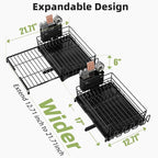 Expandable Dish Drying Rack for Kitchen Counter, Large Capacity Dish Drainer with Utensil Holder & Drip Tray, Space Saving Organizer (12.7"-21.7" x 17"), Black