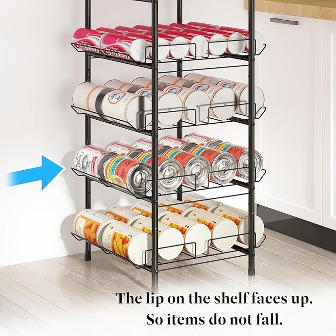GILLAS 5 Tier Water Bottle Storage Rack, Free Standing Vertical Metal Organizer, Fits Different Sized Bottles Taller Cans, Easy Assembly Water Holder Stand for Kitchen Pantry, Black
