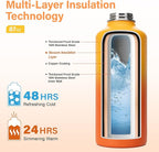 Insulated Water Bottle | Thickened Stainless Steel for Gym and Hiking with Straw, Carrier Bag, Handle Strap | BPA-Free 87 oz