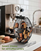 Uniclife Cup Holder with Ice Tongs, Large Capacity Coffee Pod Holder for 10-30 Capsules, Metal Wire Cup Organizer Coffee Pod Organizer, Storage Basket for Kitchen Office Accessories