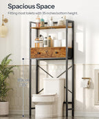 HOOBRO Over The Toilet Storage Rack with 2 Drawers, 3-Tier Bathroom Organizer Shelf Over Toilet, Freestanding Space Saver Bathroom Toilet Shelves Above Toilet for Room, Rustic Brown and Black BF47TS01