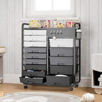 Rolling Storage Cart with Drawers, Storage Organizer Cart with Wheels and Wooden Tabletop,Utility Cart for Living Room, Classroom, Bedroom,Bathroom,Dorm,Office (Grey)