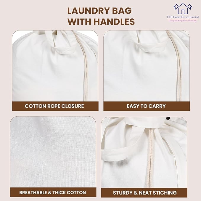 LFH Home Cotton Canvas Extra Large Laundry Bag with Handle, Heavy Duty Drawstring Closure Washable Laundry Bags School Travel, Home, Hotel, College Dorm, Organizer Sack, Toys 28x40-White