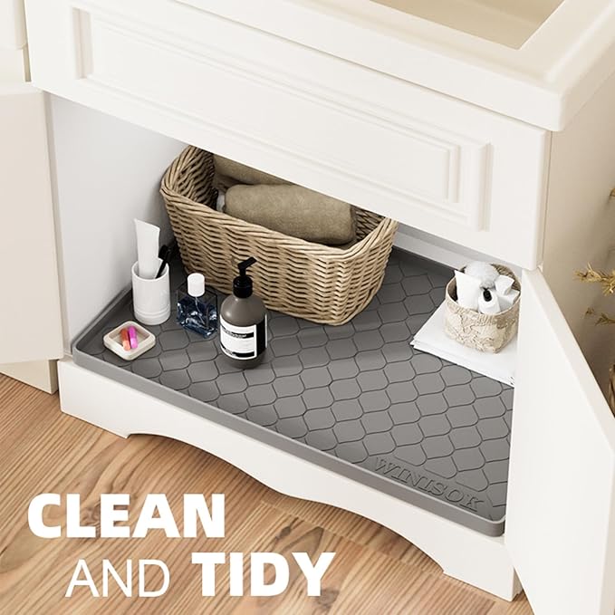 Silicone Under Sink Mat 40" x 22", Kitchen Essentials and Gadgets, Shelf Liner and Cabinet Protector, Home Organizers and Storage, Waterproof Bathroom Tray