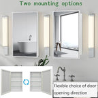 Plastic Medicine Cabinet with Mirror 16x26 inch, Recessed Medicine Cabinet or Surface Wall Mount Bathroom Cabinets with Adjustable Shelves, White Frame Mirror Cabinet