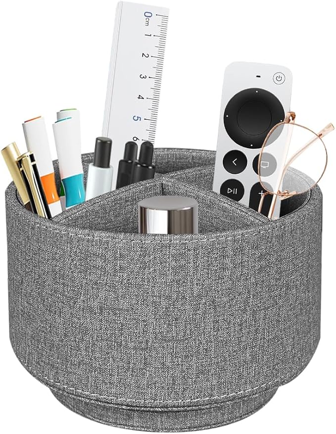 Pen Holder for Desk Organizers and Accessories, 360 Swivel TV Remote Control Holder for Table, Nightstand Organizer Caddy for Office Supplies/ Media Controllers, Bedside Decorations for Living Room