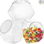 3 Pcs Plastic Candy Jars,Clear Cookie Jars 71 Oz for Kitchen Counter,Hexagon Cookie Jars with Lids,Plastic Dry Food Jar for Candy Buffet