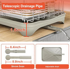 2-Tier Dish Drying Rack for Kitchen Counter, 304 Stainless Steel Dish Rack with Adjustable Drainboard, Removable Utensil Holder & Water Tray, Grey