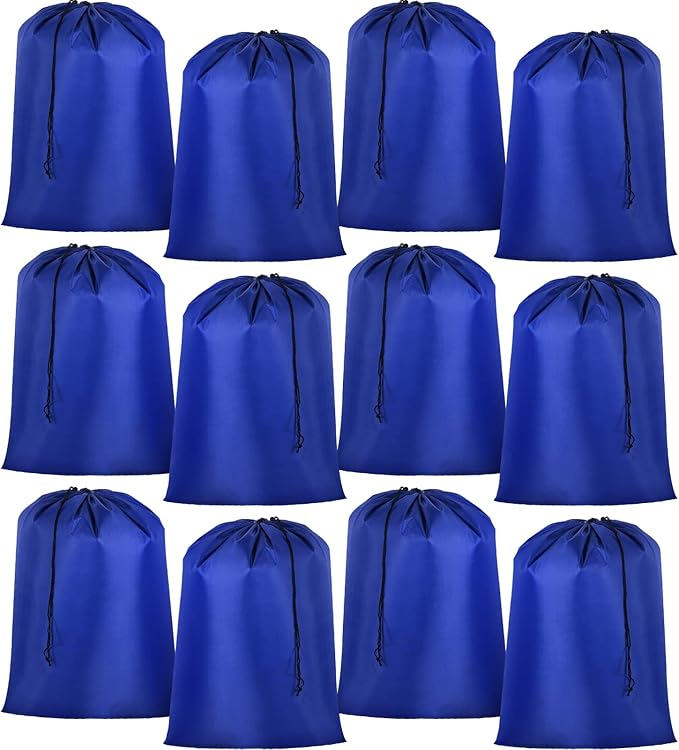 Woanger 12 Pack 28 x 45 Inch Extra Large Laundry Bags Bulk Washable Travel Laundry Bag with Drawstring Closure Large Dirty Clothes Organizer for College Dorm Home Hotel Camping(Blue)