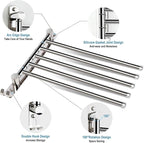 5 Arm Swivel Towel Bar - Heavy Duty SUS304 Stainless Steel Swing Towel Rack for Bathroom, 180° Rotation Wall Mount Towel Holder with Hook, Space-Saving Organizer for Kitchen, Laundry Room