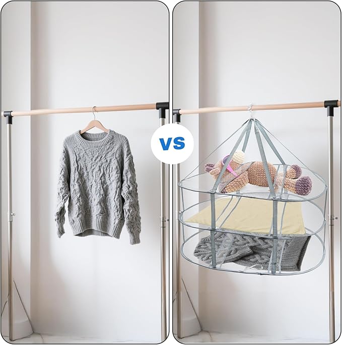 Jucoan 3 Pack 3-Tier Lay Flat Sweater Drying Rack, Folding Mesh Clothes Drying Rack for Toys, Sweaters, Delicates