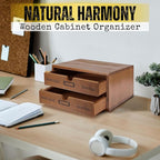 Flexzion Wooden Desktop Office Supplies Organizer with 2 Storage Drawers Set, 2-Tier Wood Tabletop Cabinet, Countertop Desk Accessories Box, for Home Workspace Counter Vanity Decor Art Craft Tool Mail