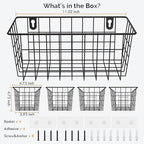 MaraFansie Hanging Kitchen Baskets Wire Storage Basket Adhesive and Screws Basket Over the Cabinet Door Organizer with Adhesive Strips and Screws Accessories, 2 Installations, 4 Pack, Black