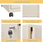 2 Drawer File Cabinet on Wheels, Mobile Two Drawer Filing Cabinet, Small Rolling Files Cabinets for Under Desk, Metal Filing Cabinets for Letter Size Folders, Cream - Assembly Required
