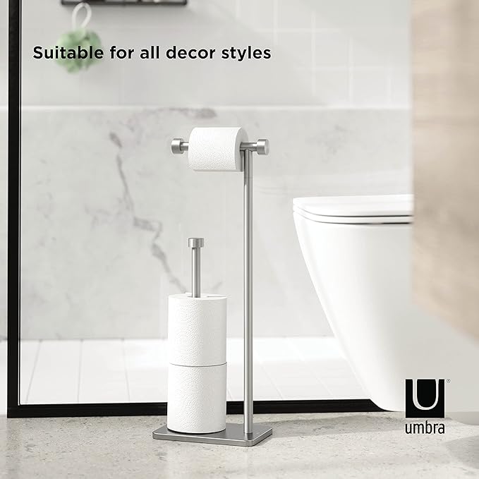 Umbra Cappa Toilet Paper Stand with Reserve, Free-Standing Storage Solution for Bathroom, Nickel