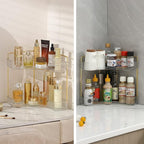 Corner Bathroom Countertop Organizer, Vanity Trays for Counter, Makeup Organizers, Perfume Tray, Kitchen Spice Rack, (Clear, 2 Tiers)