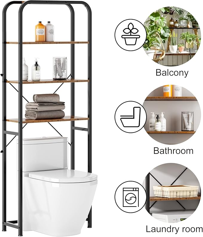 SogesHome 4-Tier Over Toilet Storage Shelf, Bathroom Space-Saving Storage Shelf Over Washer, Wood Shelves for Small Rooms & Laundry, Vintage Brown