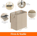 Lifewit Double Laundry Hamper with Lid and Removable Laundry Bags, Large Collapsible 2 Dividers Dirty Clothes Basket with Handles for Bedroom Laundry Room Closet Bathroom College, 144L Beige