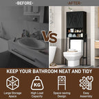 Vabches Over The Toilet Storage Cabinet, Farmhouse Over Toilet Storage Cabinet, Metal Frame with 2 Barn Doors, Home Space-Saving Toilet Rack for Bathroom, Toilet, Laundry Room,Black