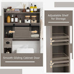 Giantex Over The Toilet Storage Cabinet, Farmhouse Space Saver with Sliding Door, Toilet Paper Holder, Side Hooks & Adjustable Shelves, Over Toilet Bathroom Organizer for Laundry, Restroom (Grey)