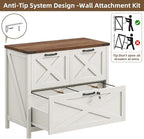 Lateral File Cabinet with 3 Drawers, Farmhouse File Cabinet with Lock for Letter/Legal/A4 Size Hanging Files, Wood File Storage Cabinets Printer Stand for Home Office Cabinets, Rustic White and Brown
