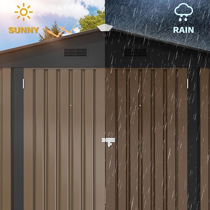 DWVO 10x8ft Outdoor Storage Shed, Large Metal Tool Sheds, Heavy Duty Storage House with Lockable Doors & Air Vent for Backyard Patio Lawn to Store Bikes, Tools, Lawnmowers, Brown