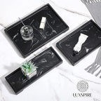 Luxspire Bathroom Sink Vanity Trays, 10" x 6" Resin Vanity Tray for Soap Dispenser, Kitchen Sink Trays, Vanity Countertop Organizer for Candles Soap Towel Perfume Holder Jewlery, Marble Style -M- Ink