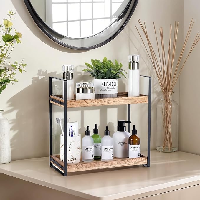 Bathroom Counter Organizer and Storage - Kitchen Countertop Organizer for Bathroom Sink and Coffee Bar, 2-Tier Vanity Counter Tray Shelf for Restroom Decor