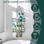 REINHARDT Shower Caddy Hanging Adjustable, Extended Length Rustproof Shower Caddy Over Shower Head with Hooks Soap Holder, Large Capacity Shower Organizer Anti-Swing Bathroom Organizer, Grey