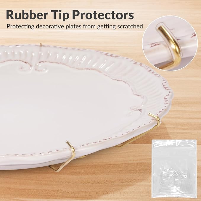 12-Pack Invisible Wall Plate Hangers, 8/10/12 Inch Brass Plate Holders with 16-Pack Wall Hooks