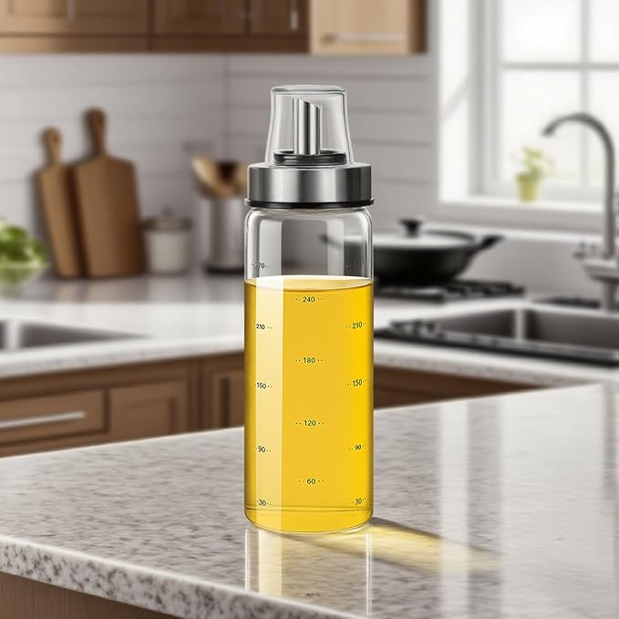 Maple Syrup Glass Dispenser Bottle 10.1 Fl Oz / 300 Ml, Honey with Stainless No-Drip Steel Spout Dispenser, Cooking Kitchen for Oil Vinegar Transparent Container Measuring and Parties