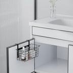 MaraFansie Basket with Hook, Grid Storage Basket, Over the Cabinet Door Organizer, Wire Hanging Basket with Hook Over the Railing, Under Sink Kitchen Cabinet, Pantry, Bathroom, Black, 2 Pack