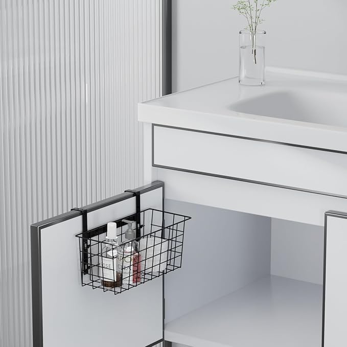 MaraFansie Hanging Kitchen Baskets Wire Storage Basket Over the Cabinet Door Organizer, No Drilling Adhesive Basket for Cabinet Pantry Organization and Kitchen, Bathroom, Storage Black, 2 Pack(New)