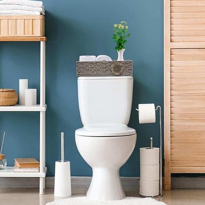 Toilet Paper Basket for Tank Top Bathroom Baskets for Organizing Bathroom Tray for Counter Storage Basket for Bathroom Organizer-Gey, Grey