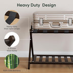 Fully Assembled Bamboo Luggage Rack, Folding Suitcase Stand with 5 Nylon Straps, Luggage Holders with Shelf, Ideal for Guest Room, Bedroom, Hotel, Espresso