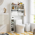 Giantex Over The Toilet Storage Cabinet, Farmhouse Space Saver with Sliding Door, Toilet Paper Holder, Side Hooks & Adjustable Shelves, Over Toilet Bathroom Organizer for Laundry, Restroom (White)